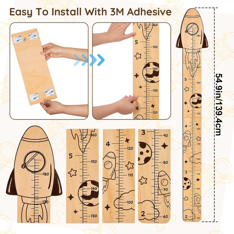 Beinou Growth Chart for Wall Wood Height Chart for Kids Height Measurement for Wall Boy Girls Height Wall Chart Growth Measuring Ruler Room Wall Decor,Rockets - Image 5
